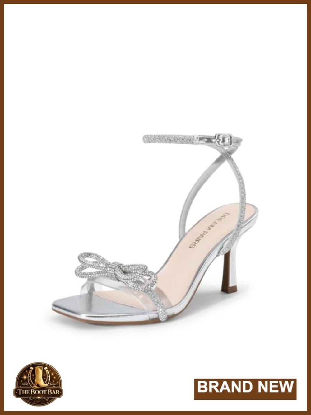 Rhinestone Heeled Sandals with Ankle Strap, Square Toe, Stiletto Heels for Women